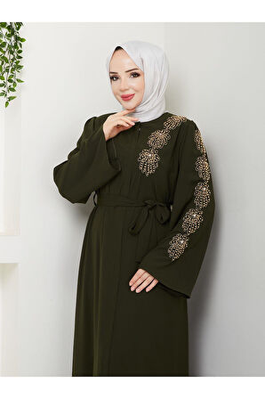 PALMİYE DESENLİ SARI İNCİ TAŞLI FERACE