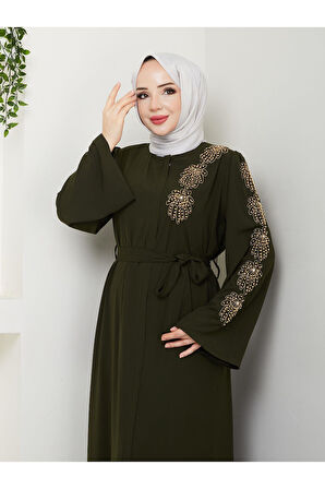 PALMİYE DESENLİ SARI İNCİ TAŞLI FERACE