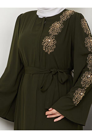 PALMİYE DESENLİ SARI İNCİ TAŞLI FERACE