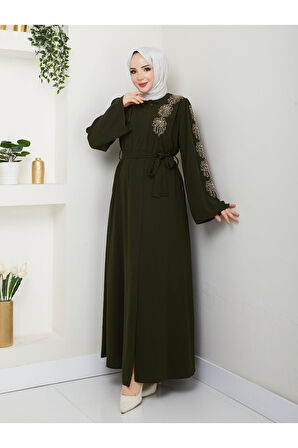 PALMİYE DESENLİ SARI İNCİ TAŞLI FERACE