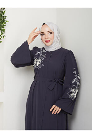 Gündelik Papatya Desenli Beyaz Inci Taşlı Ferace