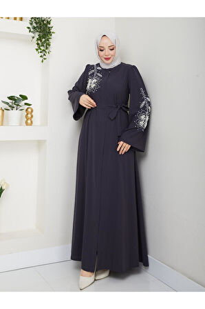 Gündelik Papatya Desenli Beyaz Inci Taşlı Ferace