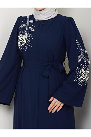 Gündelik Papatya Desenli Beyaz Inci Taşlı Ferace