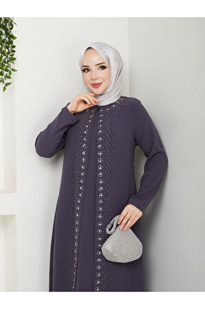 Papatya Taşlı Büyük Beden Anne Elbisesi