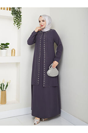 Papatya Taşlı Büyük Beden Anne Elbisesi