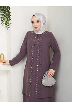 Papatya Taşlı Büyük Beden Anne Elbisesi