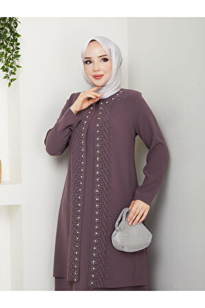 Papatya Taşlı Büyük Beden Anne Elbisesi