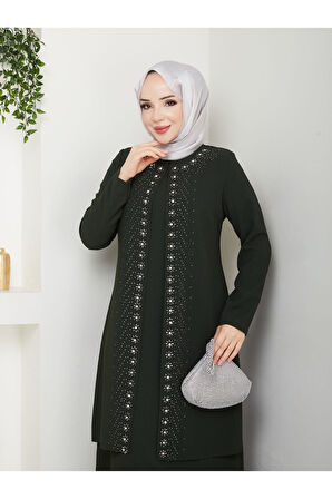 Papatya Taşlı Büyük Beden Anne Elbisesi