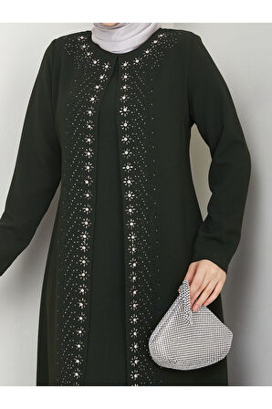 Papatya Taşlı Büyük Beden Anne Elbisesi