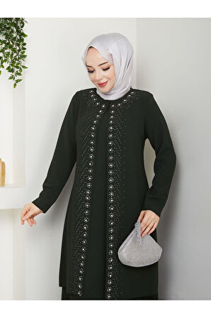 Papatya Taşlı Büyük Beden Anne Elbisesi