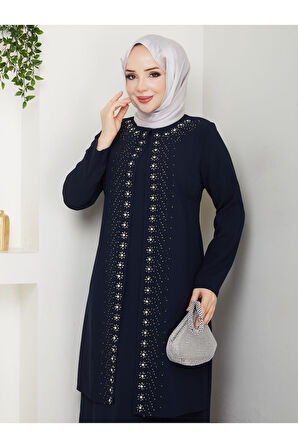 Papatya Taşlı Büyük Beden Anne Elbisesi