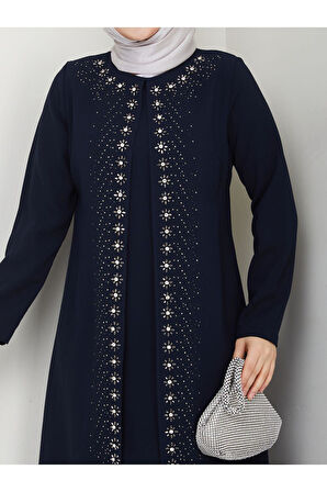 Papatya Taşlı Büyük Beden Anne Elbisesi