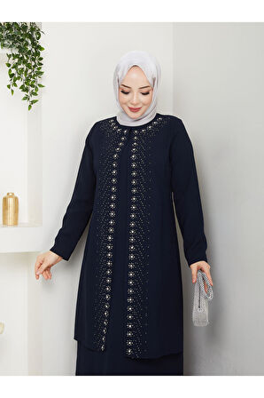 Papatya Taşlı Büyük Beden Anne Elbisesi