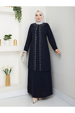 Papatya Taşlı Büyük Beden Anne Elbisesi