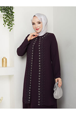 Papatya Taşlı Büyük Beden Anne Elbisesi