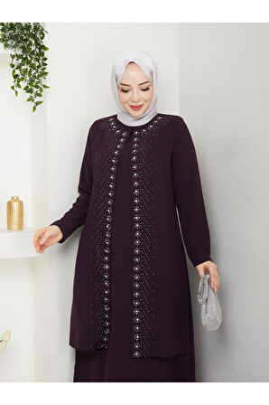 Papatya Taşlı Büyük Beden Anne Elbisesi