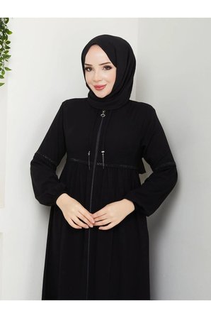 Gündelik Hac Ve Umrelik Kolu Ve Beli Büzgü Ve Taş Detaylı Ferace