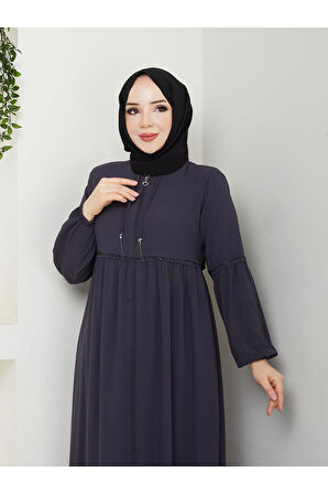 Gündelik Hac Ve Umrelik Kolu Ve Beli Büzgü Ve Taş Detaylı Ferace