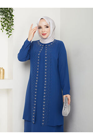 Papatya Taşlı Büyük Beden Anne Elbisesi