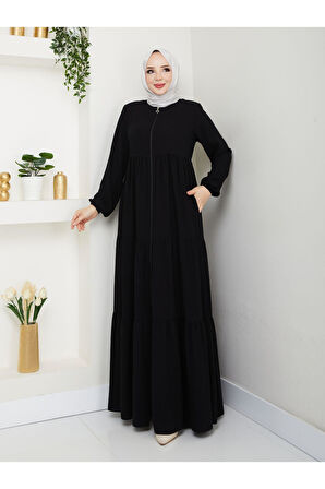 ÜÇ KATLI BÜZGÜ DETAYLI MEDİNE İPEĞİ FERACE