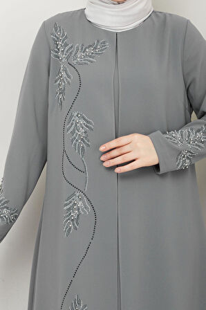 Büyük Beden Yaprak Taşlı Anne Elbisesi En7008