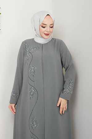 Büyük Beden Yaprak Taşlı Anne Elbisesi En7008