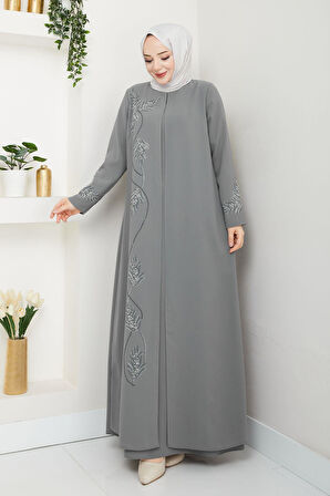 Büyük Beden Yaprak Taşlı Anne Elbisesi En7008