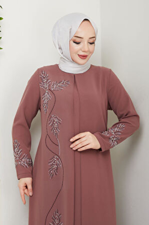 Büyük Beden Yaprak Taşlı Anne Elbisesi En7008