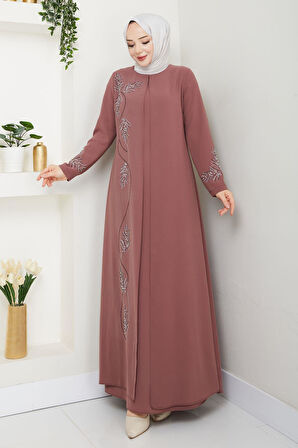 Büyük Beden Yaprak Taşlı Anne Elbisesi En7008