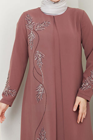 Büyük Beden Yaprak Taşlı Anne Elbisesi En7008