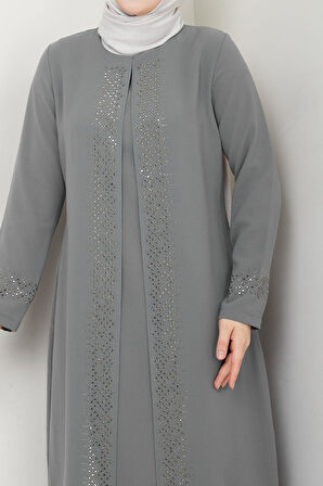 Serpme Taşlı Büyük Beden Anne Elbisesi