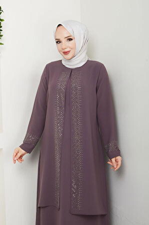 Serpme Taşlı Büyük Beden Anne Elbisesi