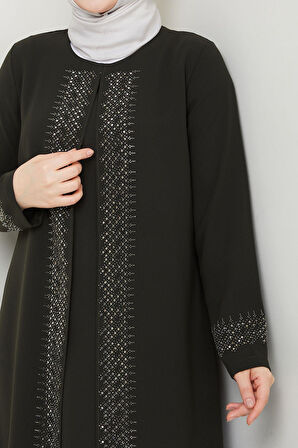 Serpme Taşlı Büyük Beden Anne Elbisesi