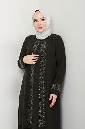 Serpme Taşlı Büyük Beden Anne Elbisesi