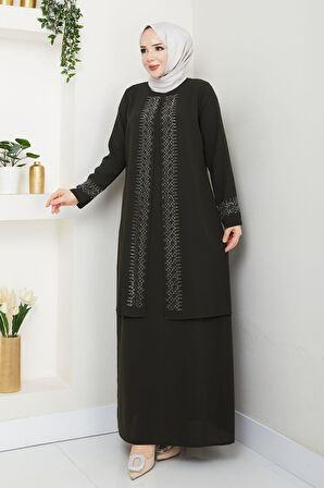 Serpme Taşlı Büyük Beden Anne Elbisesi