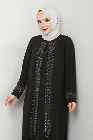 Serpme Taşlı Büyük Beden Anne Elbisesi