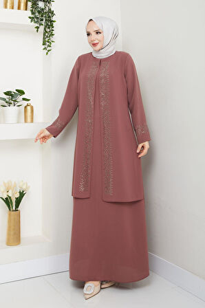 Serpme Taşlı Büyük Beden Anne Elbisesi