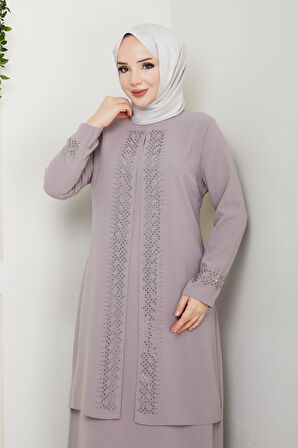 Serpme Taşlı Büyük Beden Anne Elbisesi