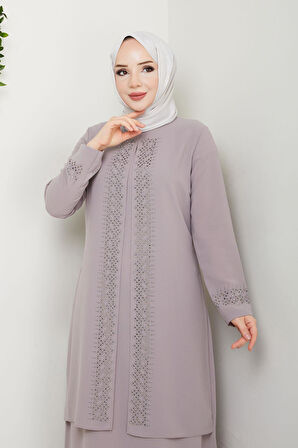 Serpme Taşlı Büyük Beden Anne Elbisesi