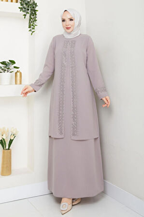 Serpme Taşlı Büyük Beden Anne Elbisesi