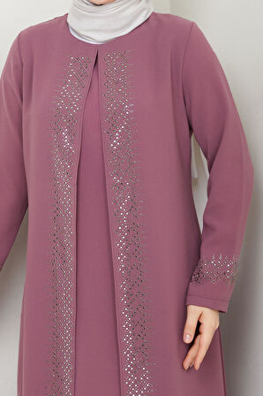 Serpme Taşlı Büyük Beden Anne Elbisesi