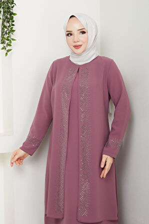 Serpme Taşlı Büyük Beden Anne Elbisesi