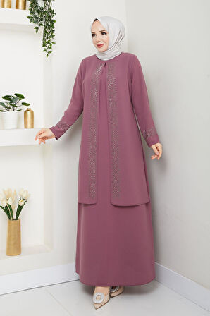 Serpme Taşlı Büyük Beden Anne Elbisesi