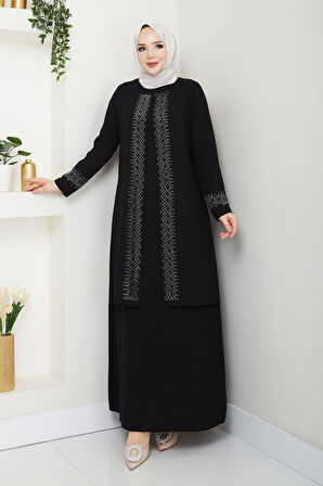 Serpme Taşlı Büyük Beden Anne Elbisesi