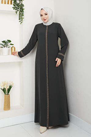 Gündelik Hac Ve Umrelik Nakış Ve Taş Detaylı Ferace