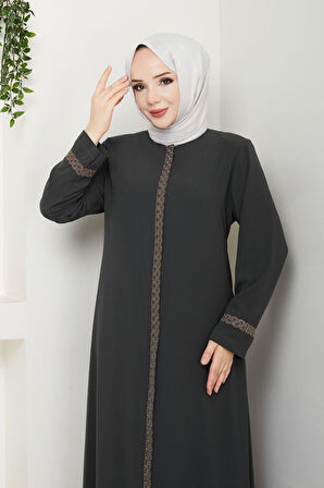 Gündelik Hac Ve Umrelik Nakış Ve Taş Detaylı Ferace