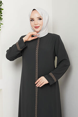 Gündelik Hac Ve Umrelik Nakış Ve Taş Detaylı Ferace