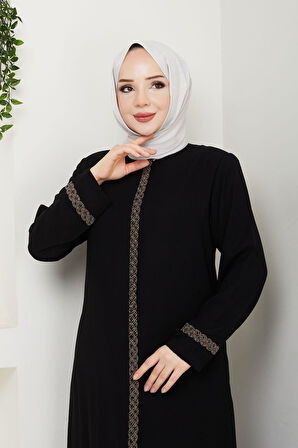 Gündelik Hac Ve Umrelik Nakış Ve Taş Detaylı Ferace