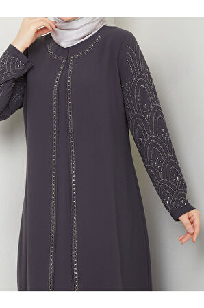 Kolları Taşlı Büyük Beden Anne Elbisesi