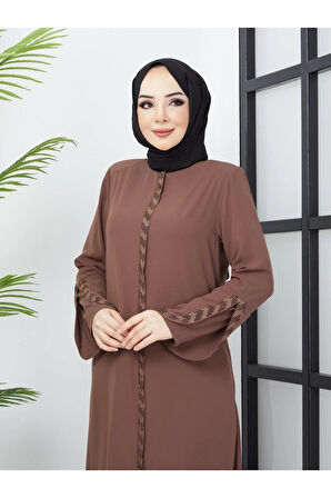 Kolu Lazer Kesimli Taşlı Medine Ipeği Yazlık Ferace